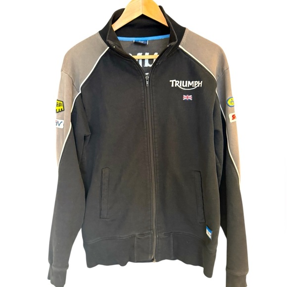 Triumph S Good used VINTAGE Black and Gray sweatshirt with jacket vibe patched - Picture 1 of 15